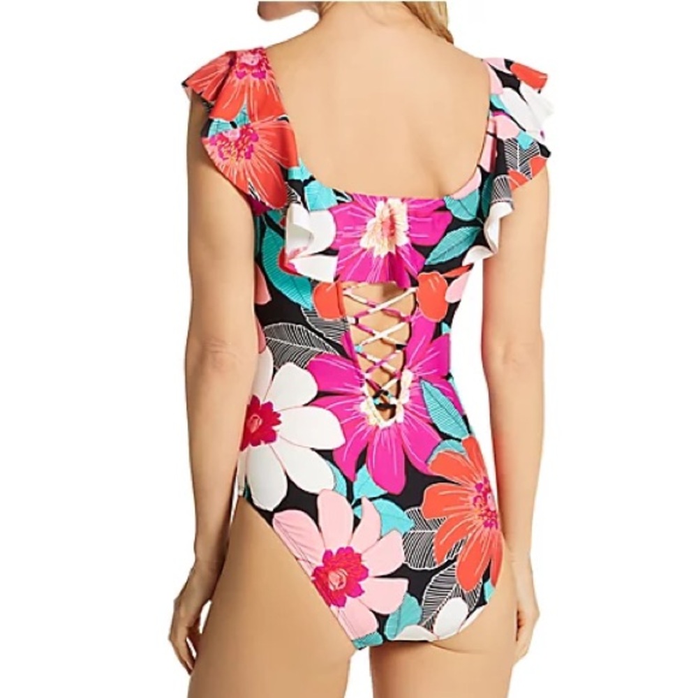 La Blanca In Full Bloom Ruffle One Piece Swimsuit Floral 14 NWT - Picture 4 of 7